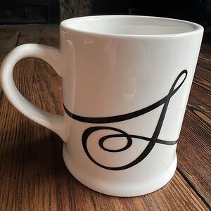 INDIGO • cursive letter S mug handwriting monogram white black classy coffee tea